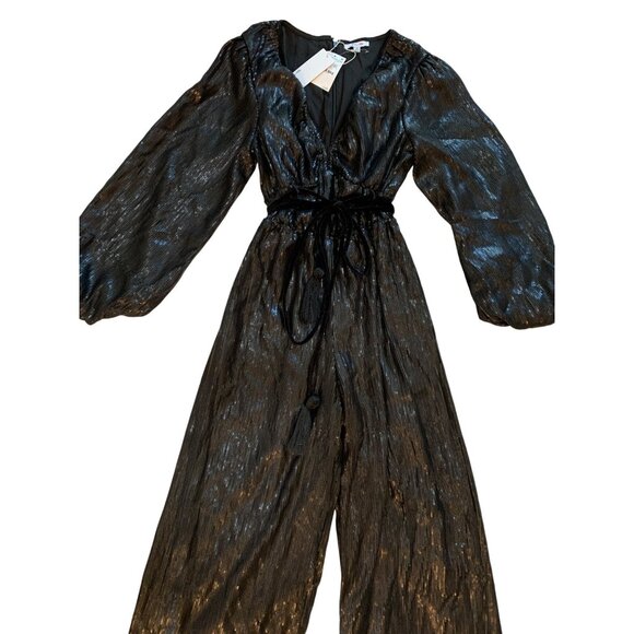 BTFL-Life Black Sequin Wide-Leg Jumpsuit M Poof Sleeves Fully Lined RV10313 NWT - Picture 4 of 15